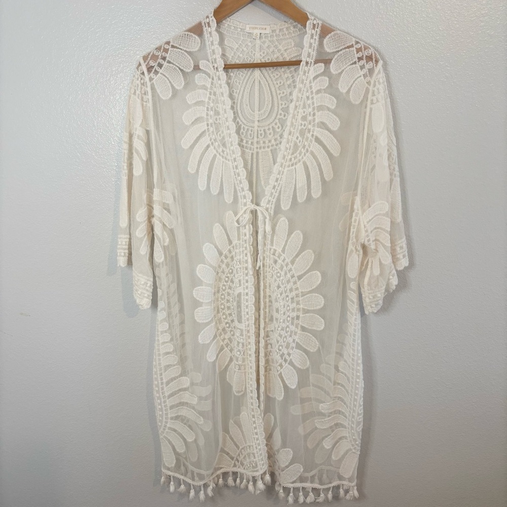 Everleigh Embroidered Sheer Lace inspired Kimono Duster 2X – Feminine Boho